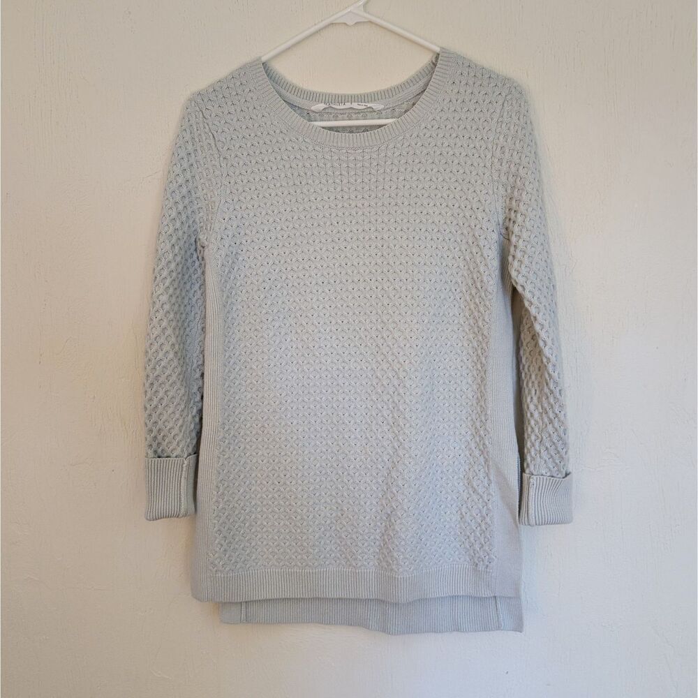 ATHLETA Honeycomb Merino Wool Blend Sweater Size S Light Mint Green Chunky Knit